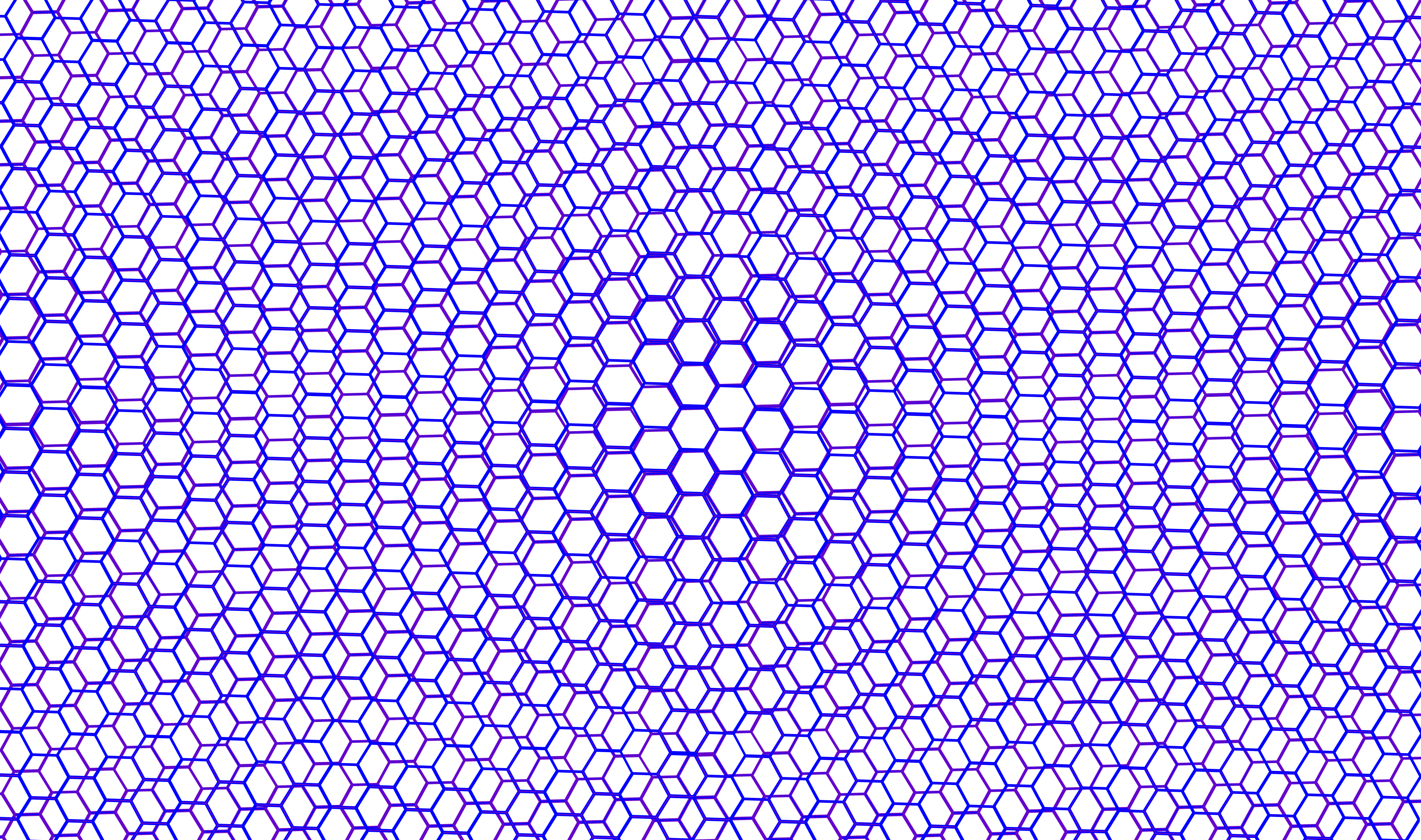 bilayer graphic 2 An undulating pattern formed by two hexagon patterns overlaid and slightly rotated from one another.
