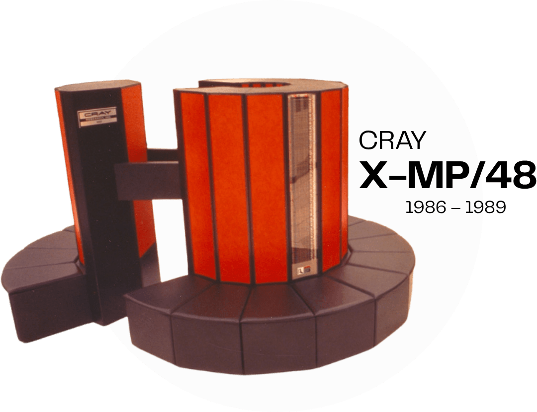 Image of Cray X-MP/48 machine. Years used from 1986 to 1989.