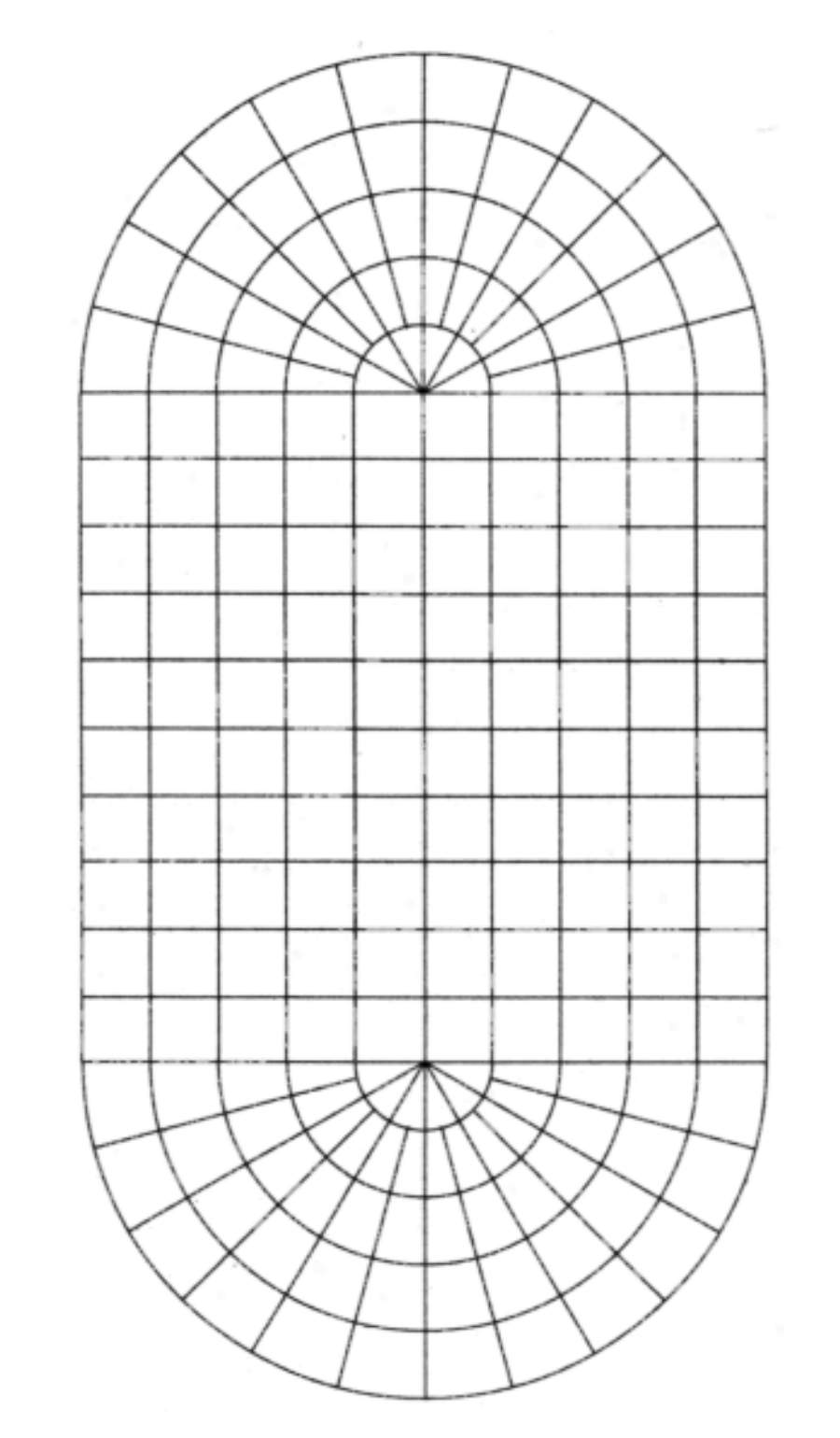 drawing of an oblong shape delineated into smaller shapes
