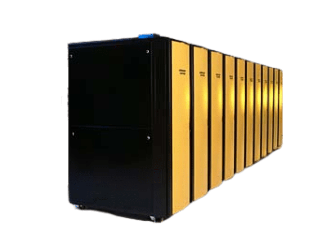 A black and yellow supercomputer.
