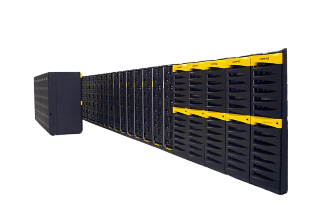 A black and yellow supercomputer