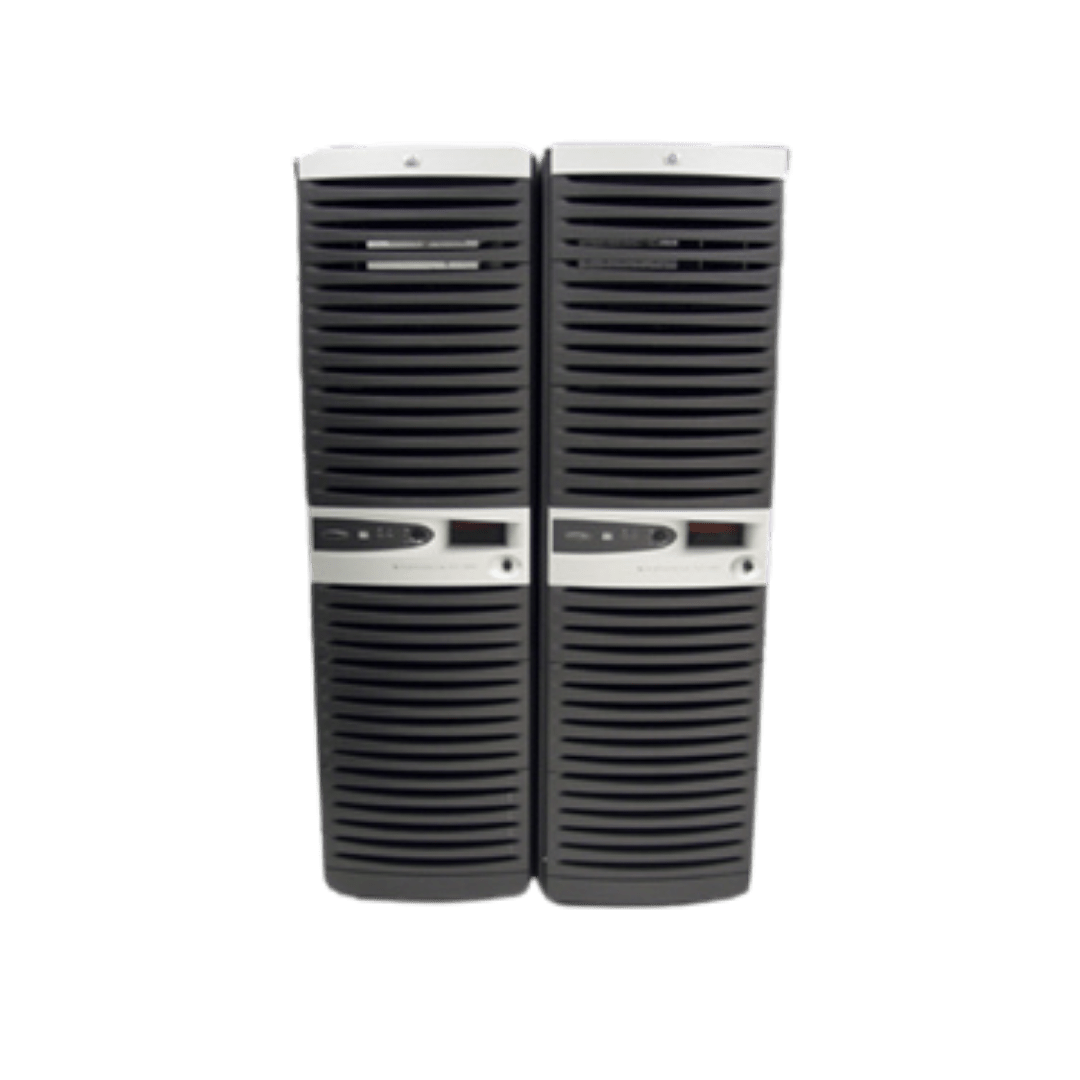 A supercomputing unit composed of side-by-side black and silver towers.